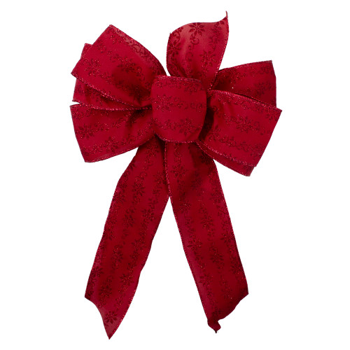 Glittered Poinsettia 6-Loop Christmas Bow Decoration - 9" x 14" - Red