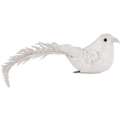 Glittered Bird Christmas Clip-on Ornaments - 6.5" - Pink and Champagne - Set of 3