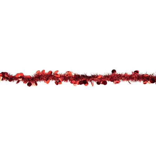 Tinsel and Polka Dot Commercial Christmas Garland - 50' x 2.5" - Red - Unlit