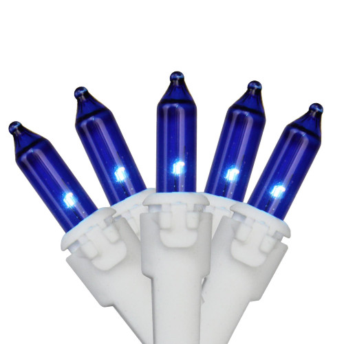 100-Count Blue Mini Christmas Light Set, 20.25ft White Wire