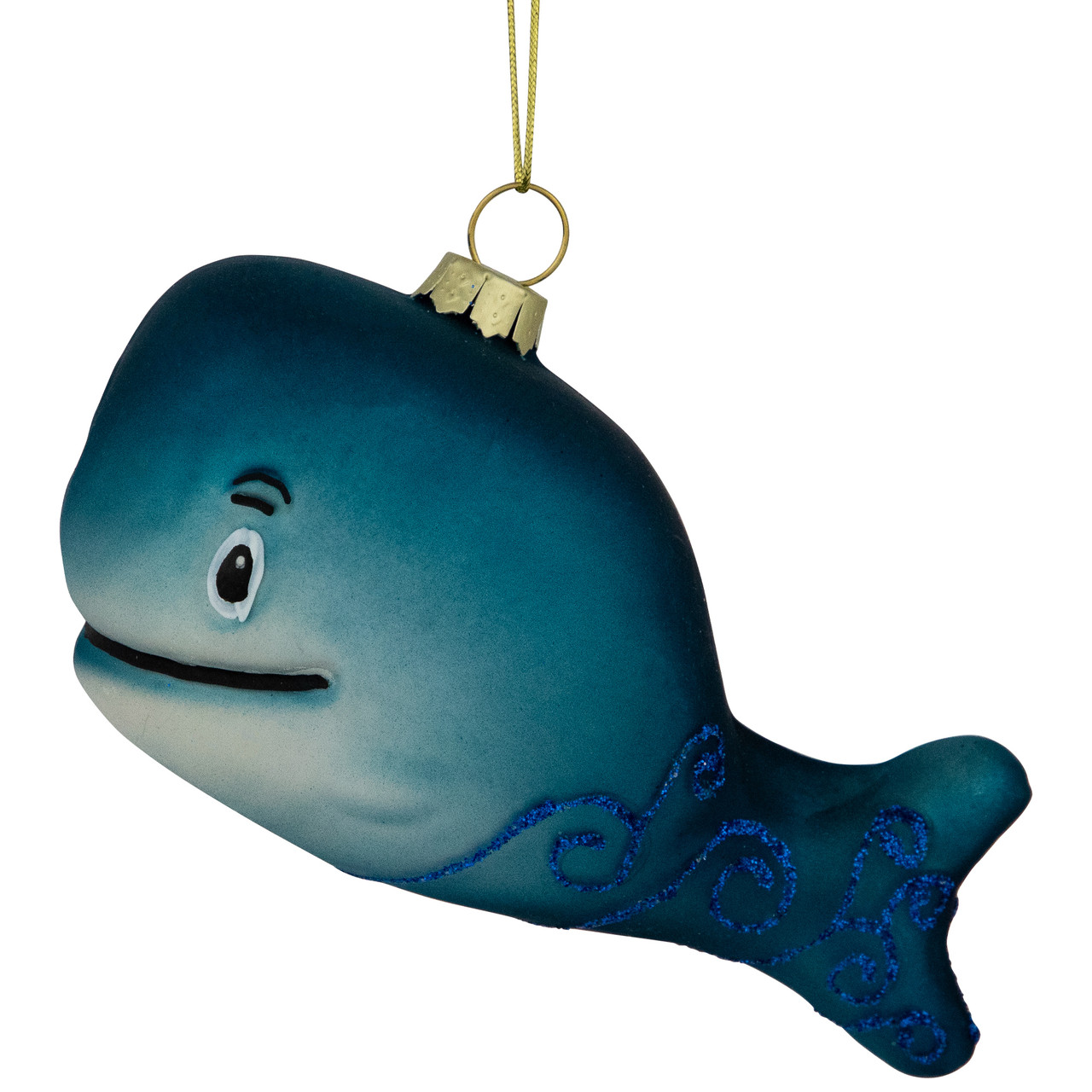 4" Glittered Whale Glass Christmas Ornament