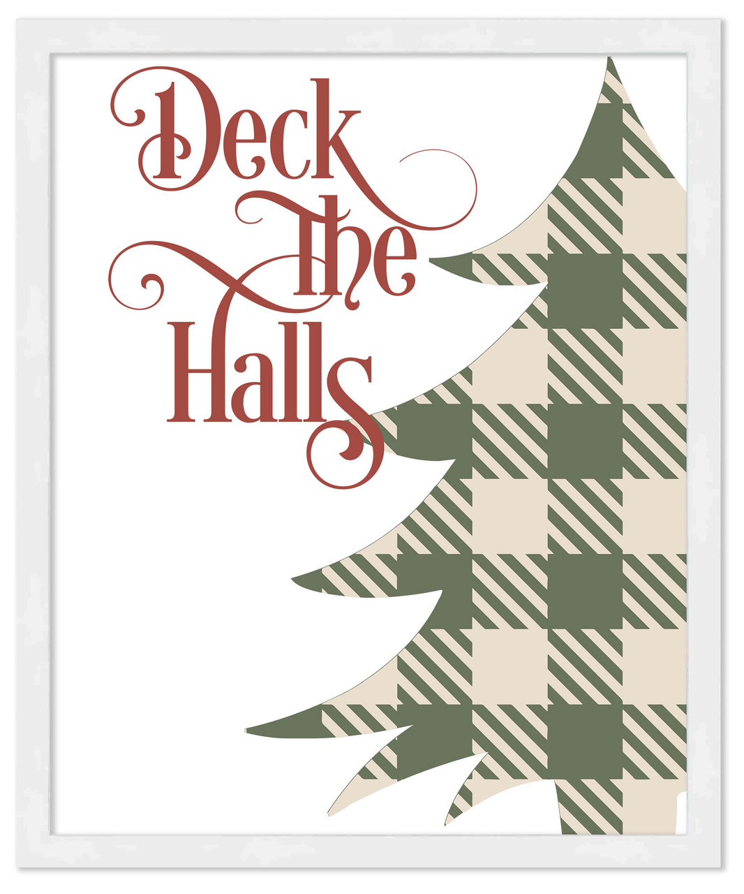 Deck the Halls - Plaid Tree 10" x 12.5" Framed Christmas Wall Decor Art Print Sign Poster in a Natural Wooden Frame with UV Acrylic and Hangers
