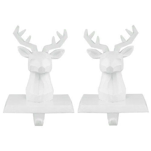 Set of 2 White Reindeer Head Christmas Stocking Holders 5.75"
