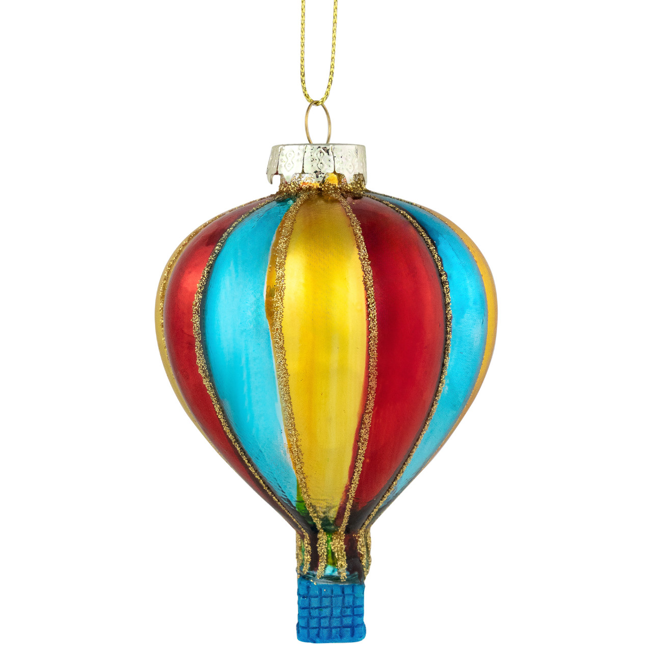 3.75" Shiny Multicolor Hot Air Balloon Glass Christmas Hanging Ornament