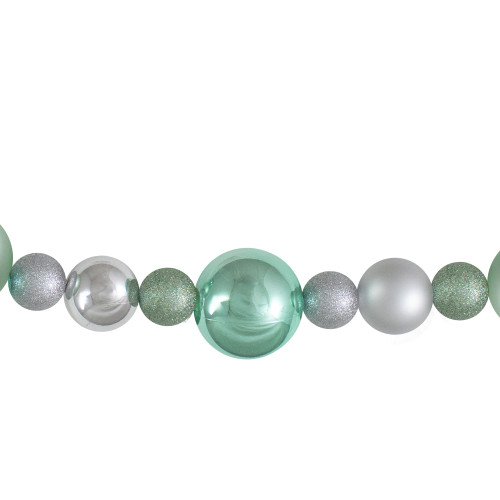 6' Silver and Seafoam Green 3-Finish Shatterproof Ball Christmas Garland