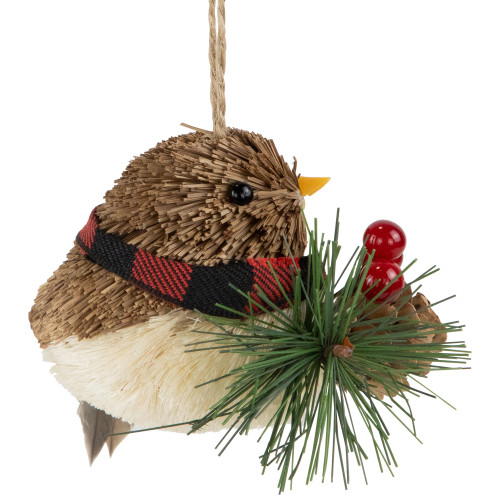 Woodland Baby Bird with Plaid Winter Scarf Christmas Ornament - 5.5"