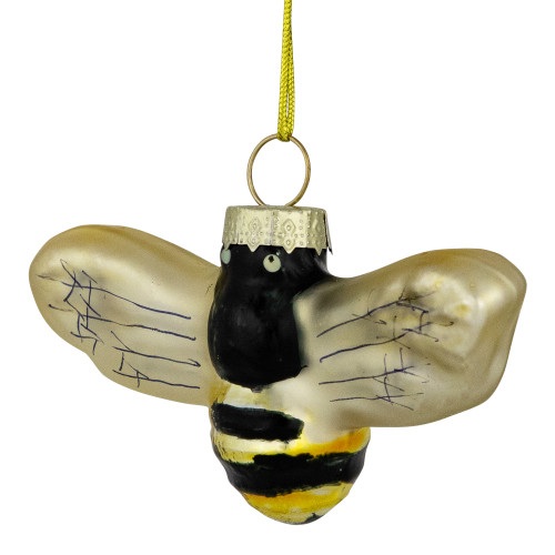 3.25" Black and Yellow Bee Glass Christmas Ornament