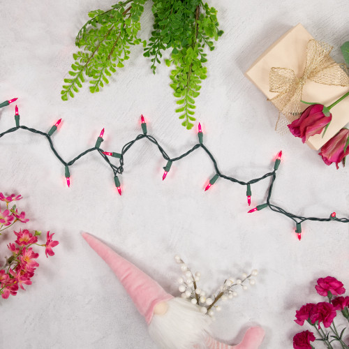 100ct Pink Mini Christmas Light Set, 20.25ft Green Wire