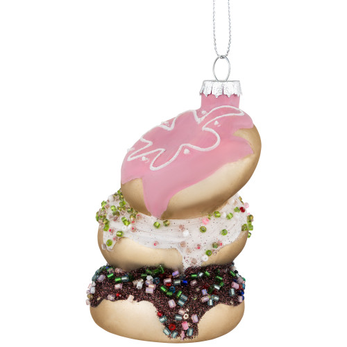 3.75" Triple Stacked Doughnuts Glass Christmas Ornament