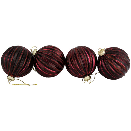 4ct Shiny Maroon Glass Ball Christmas Ornaments 3" (80mm)