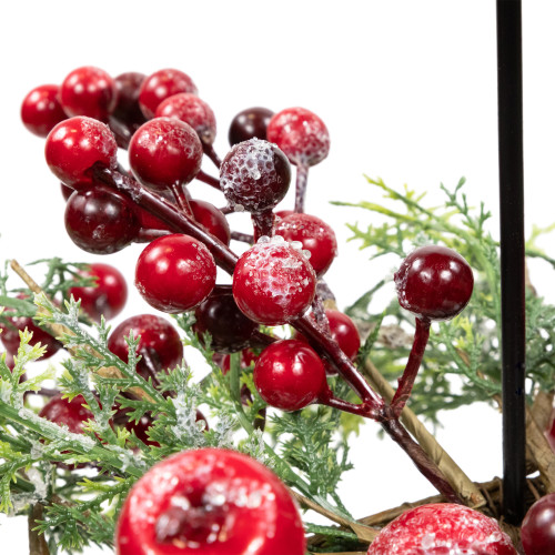 Apples and Berries Triple Pillar Christmas Candle Holder - 36" - Green and Red