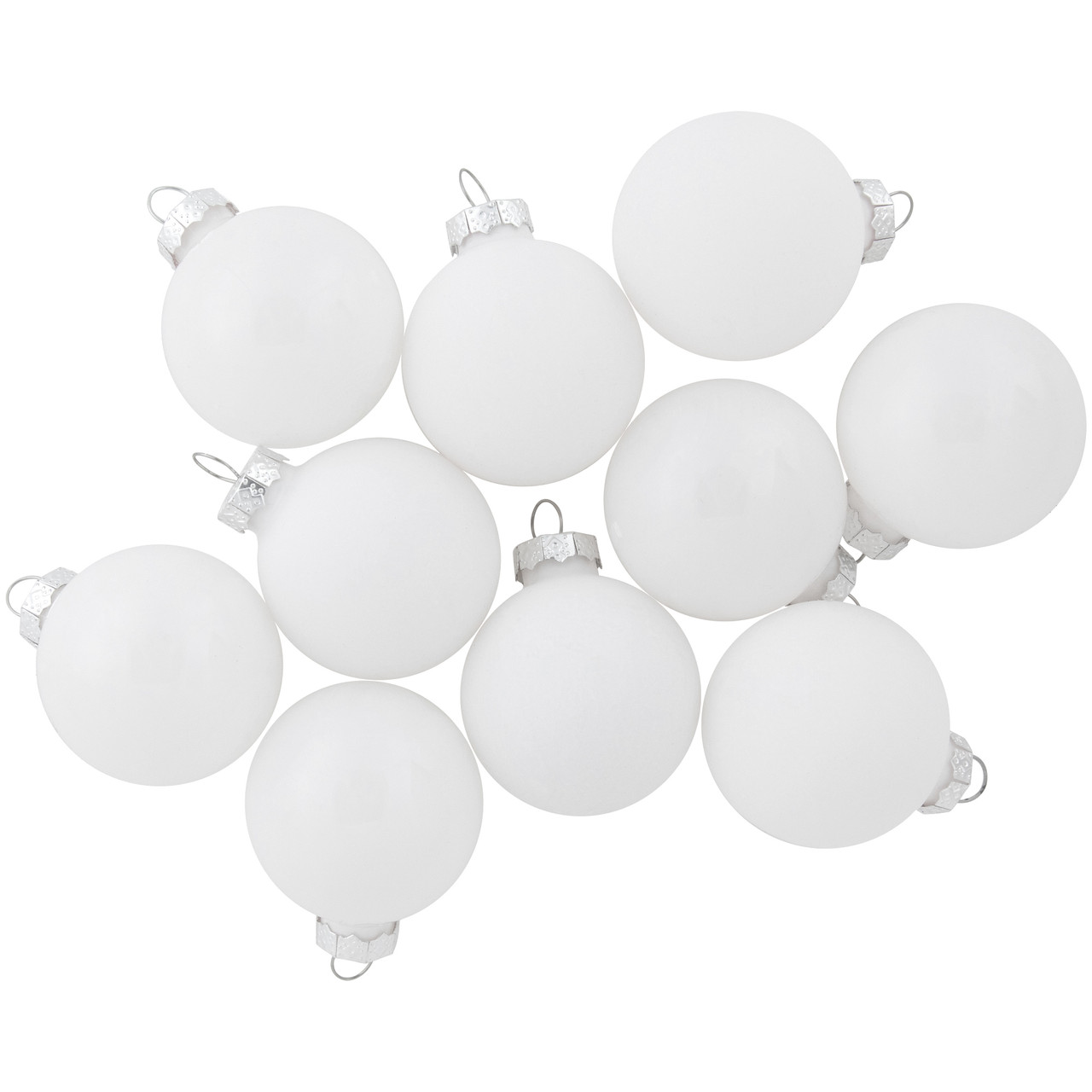 10ct White Shiny and Matte Glass Ball Christmas Ornaments 1.75" (45mm)