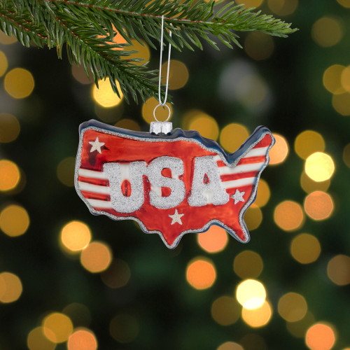 4.25" Americana USA Glass Christmas Ornament