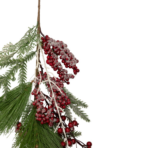 28" Frosted Red Berries and Pine Cones Artificial Christmas Teardrop Swag