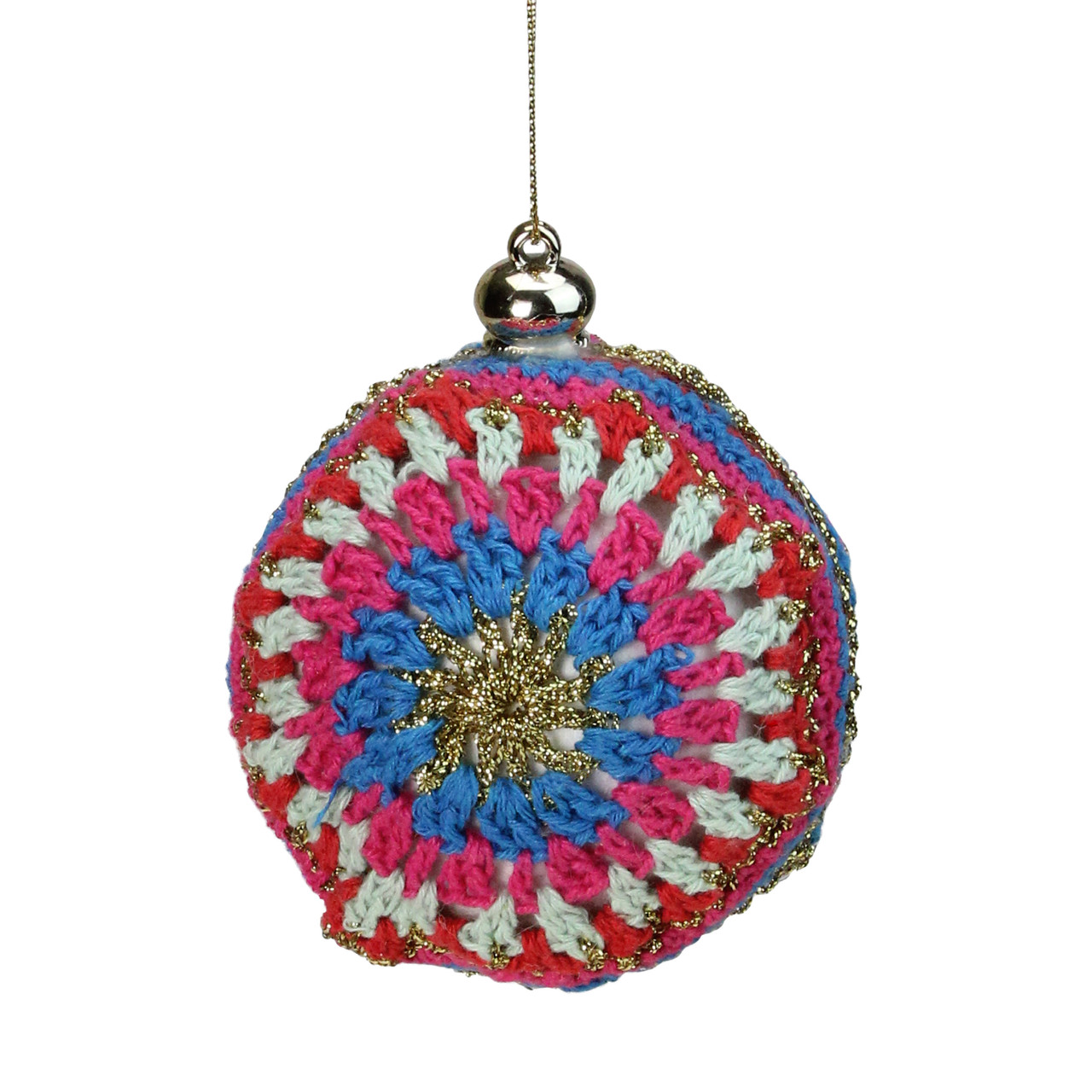 Multi-Color Knit Christmas Disc Ornament 4" (100mm)