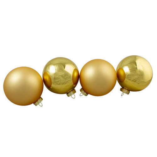 4ct Gold Glass 2-Finish Christmas Ball Ornaments 4" (100mm)