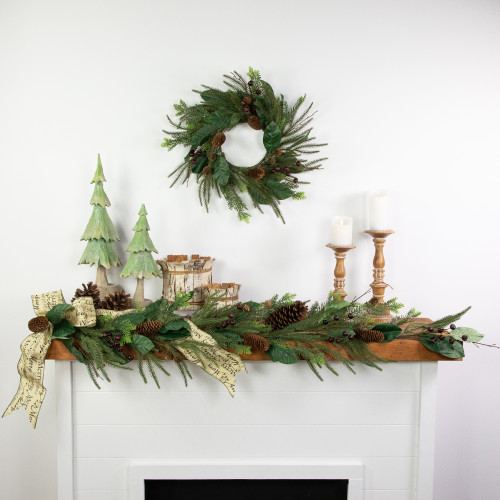 6' Mixed Foliage with Pine Cones and Berries Christmas Garland, Unlit