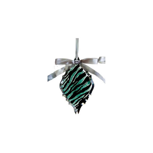 5.75" Glittered Teal Zebra Print Diamond Prism Christmas Ornament