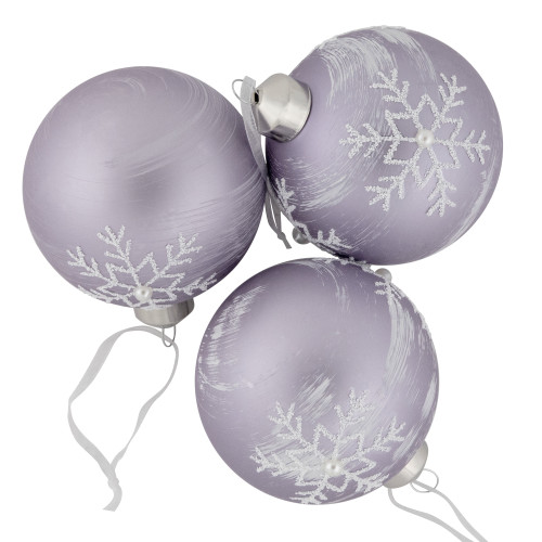 3ct Purple Glass Ball Christmas Ornaments with Snowflakes 3" (80mm)