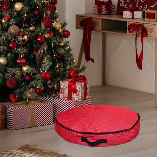 36�� Red Premium Quilted Christmas Wreath Storage Bag
