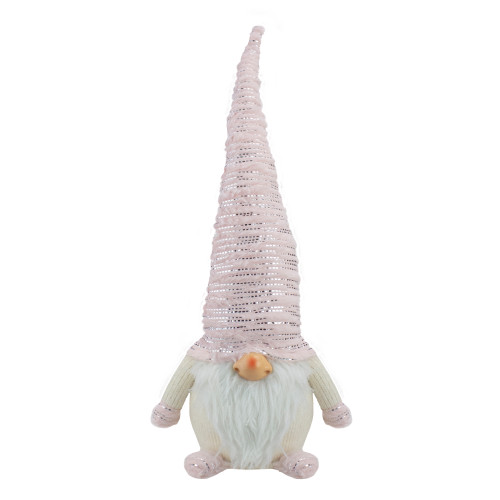 Plump Gnome with Embellished Hat Christmas Figure - 16" - Pink, Silver and Cream