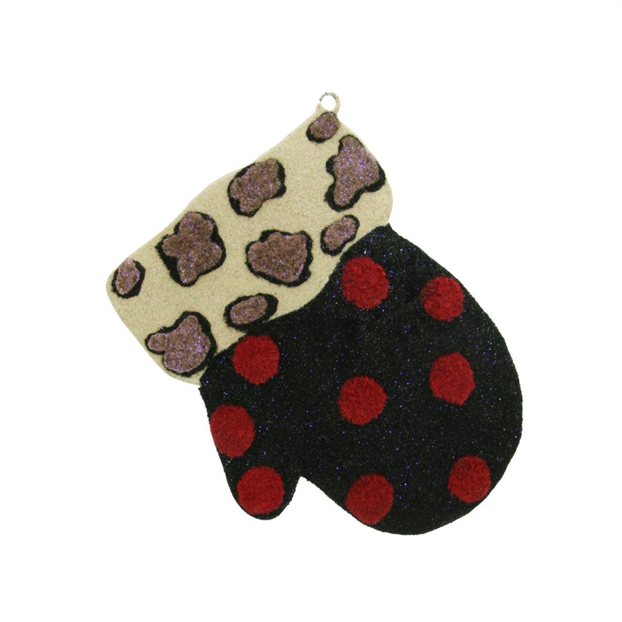 4" Eclectic Leopard Print and Polka Dot Mitten Christmas Ornament