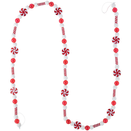 6' Red and White Frosted Peppermint Candy Christmas Garland, Unlit
