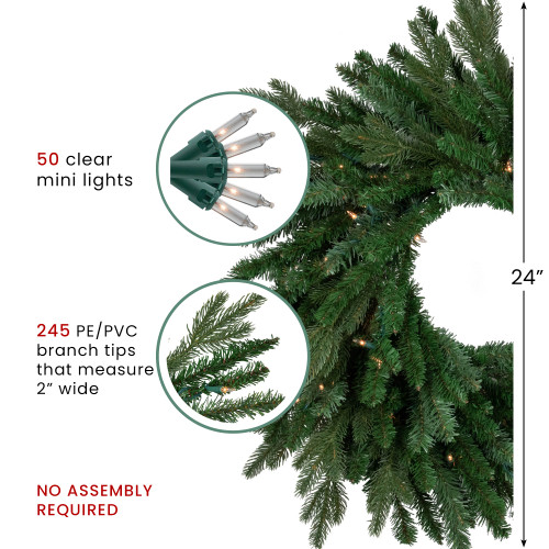 Real Touch? Pre-Lit Grande Spruce Artificial Christmas Wreath - 24" - Clear Lights