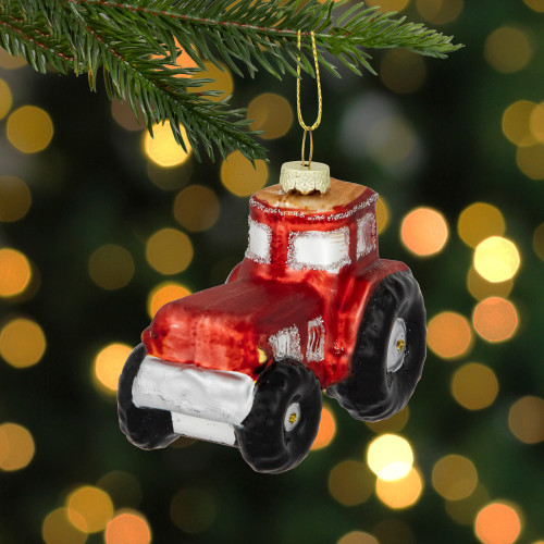 3.5" Red Tractor Glass Christmas Ornament