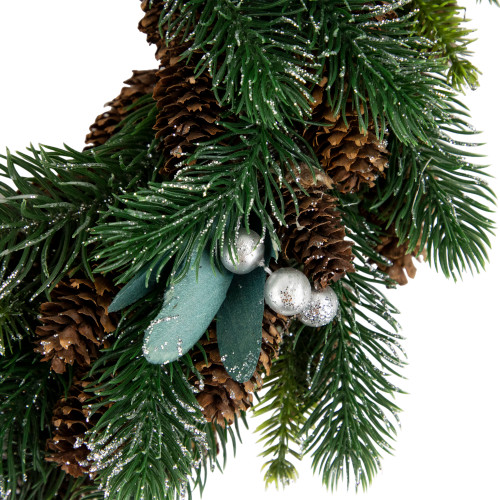 Green Pine, Pinecone with Berries Artificial Christmas Wreath, 14", Unlit