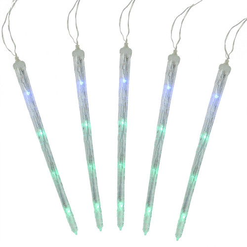 Set of 5 Color Changing Cascading Icicle Christmas Light Tubes - 13 ft Clear Wire
