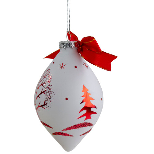 5" Red and White Moose Christmas Teardrop Ornament