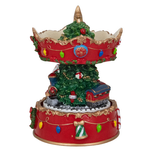 Santa on Train Musical Christmas Carousel - 6" - Red and Gold
