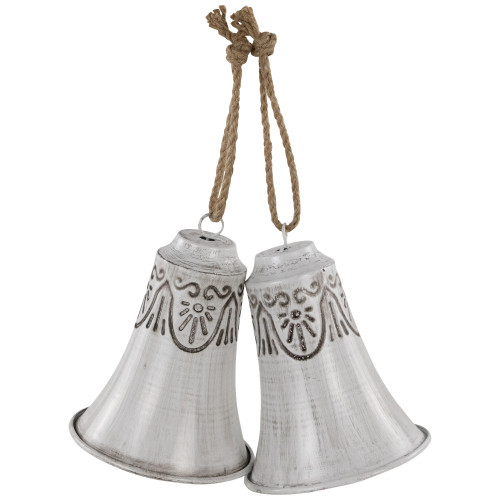 Embossed Bells Christmas Ornaments - 6" - White - Set of 2