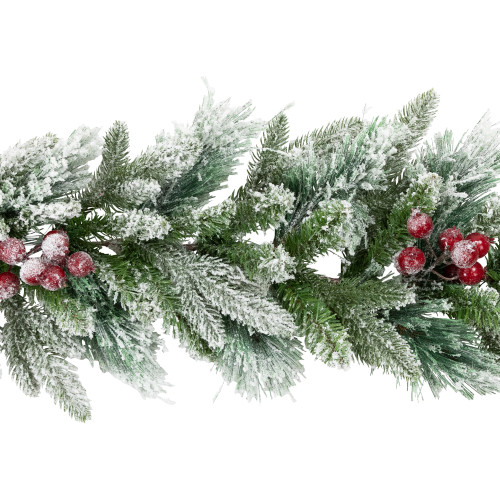 Real Touch?? Flocked Calloway Fir with Berries Artificial Christmas Garland - 7' x 12"  - Unlit