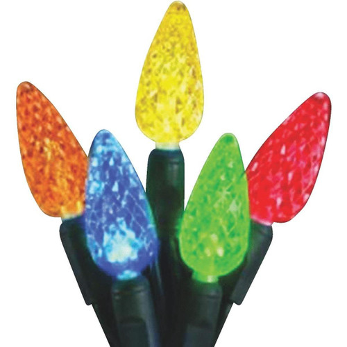 70 Orange and Green LED Facet C6 Twinkling Christmas Lights - 23.5 ft Green Wire