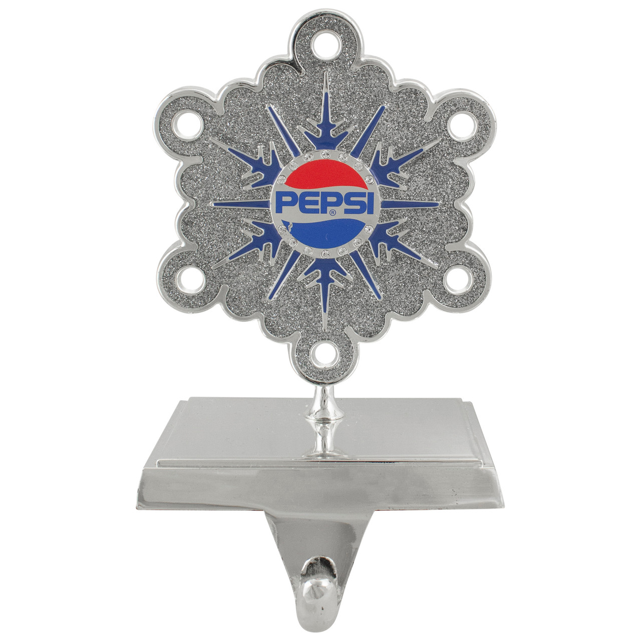 6.5" Silver and Blue "PEPSI" Snowflake Christmas Stocking Holder