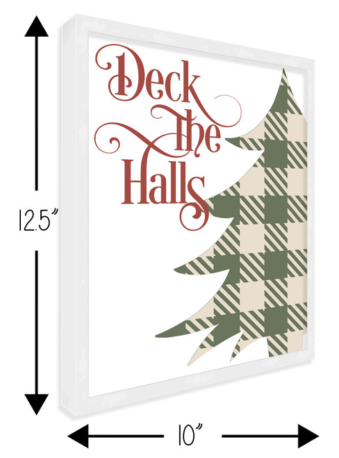Deck the Halls - Plaid Tree 10" x 12.5" Framed Christmas Wall Decor Art Print Sign Poster in a Natural Wooden Frame with UV Acrylic and Hangers