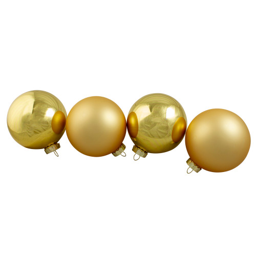4ct Gold Glass 2-Finish Christmas Ball Ornaments 4" (100mm)