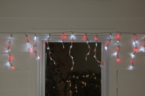 100-Count Red and Pure White LED Wide Angle Icicle Christmas Lights - 5.5ft White Wire
