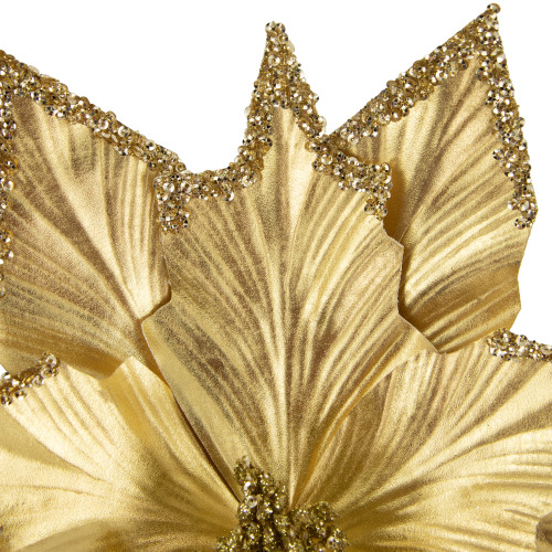 24" Metallic Gold Sequin Poinsettia Christmas Stem Spray