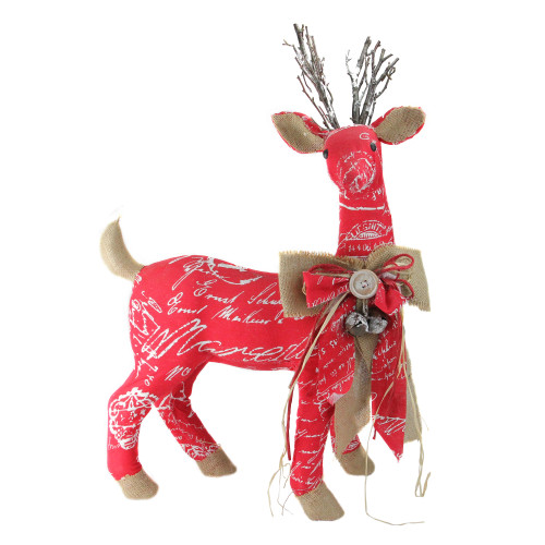 Reindeer with Burlap Bow Christmas Decoration - 24" - Red and Brown