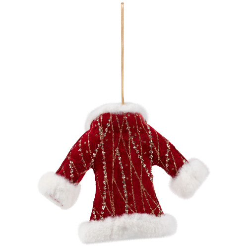 Glittered Winter Coat with Plush Trim Christmas Ornament - 6.5" - Red