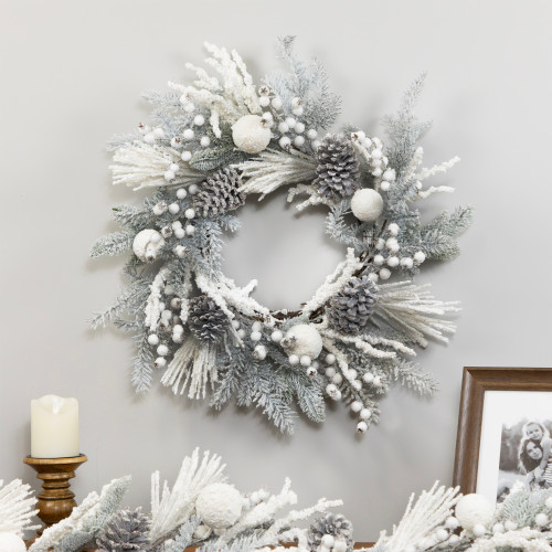 Flocked Berries and Pinecones Artificial Pine Christmas Wreath - 26" - Unlit