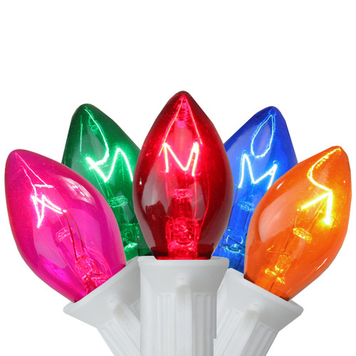 25 Count Multi Color C7 Christmas Lights, 24ft White Wire