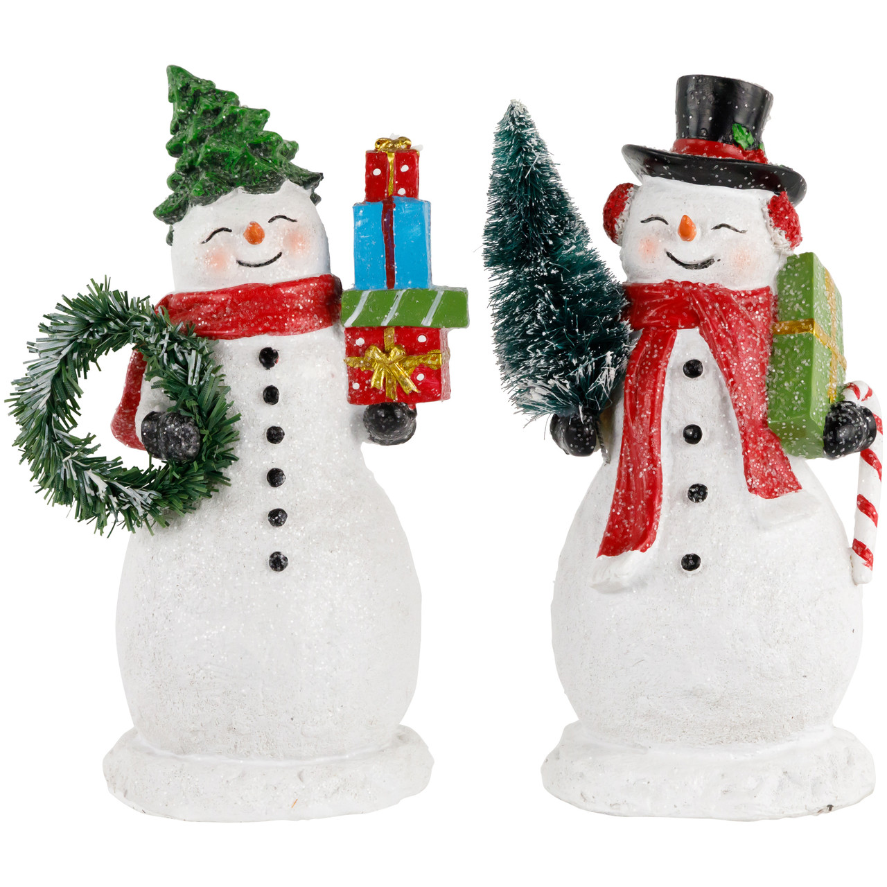Shopping Snowmen Couple with Presents Christmas Figurines - 8" - Set of 2