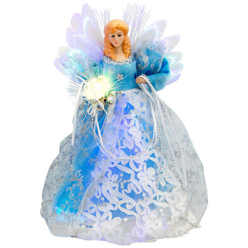 Lighted Fiber Optic Angel Christmas Tree Topper - 12" - Blue and White