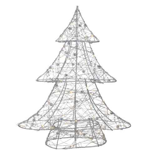 LED Lighted Wire and Bead Christmas Tree - 15.25" - Silver - Warm White Lights