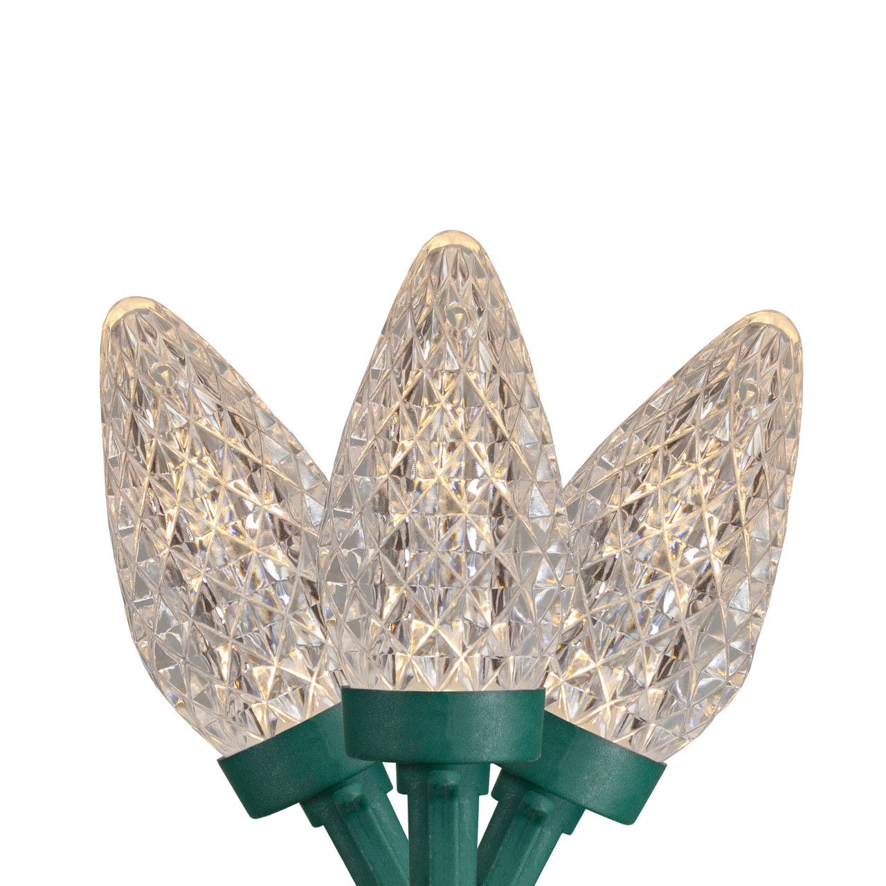 50 Count Warm White LED Faceted C9 Christmas Light Set, 20.25 ft Green Wire