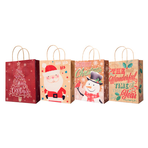 Pack of 12 Assorted Medium Christmas Gift Bags with Handle